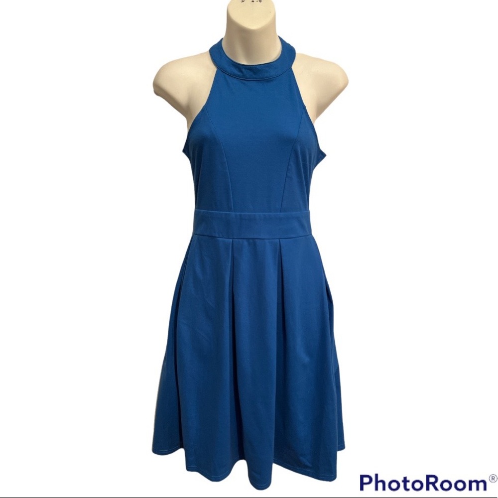 Berydress sleeveless dress in royal blue with halter type neck Size small
